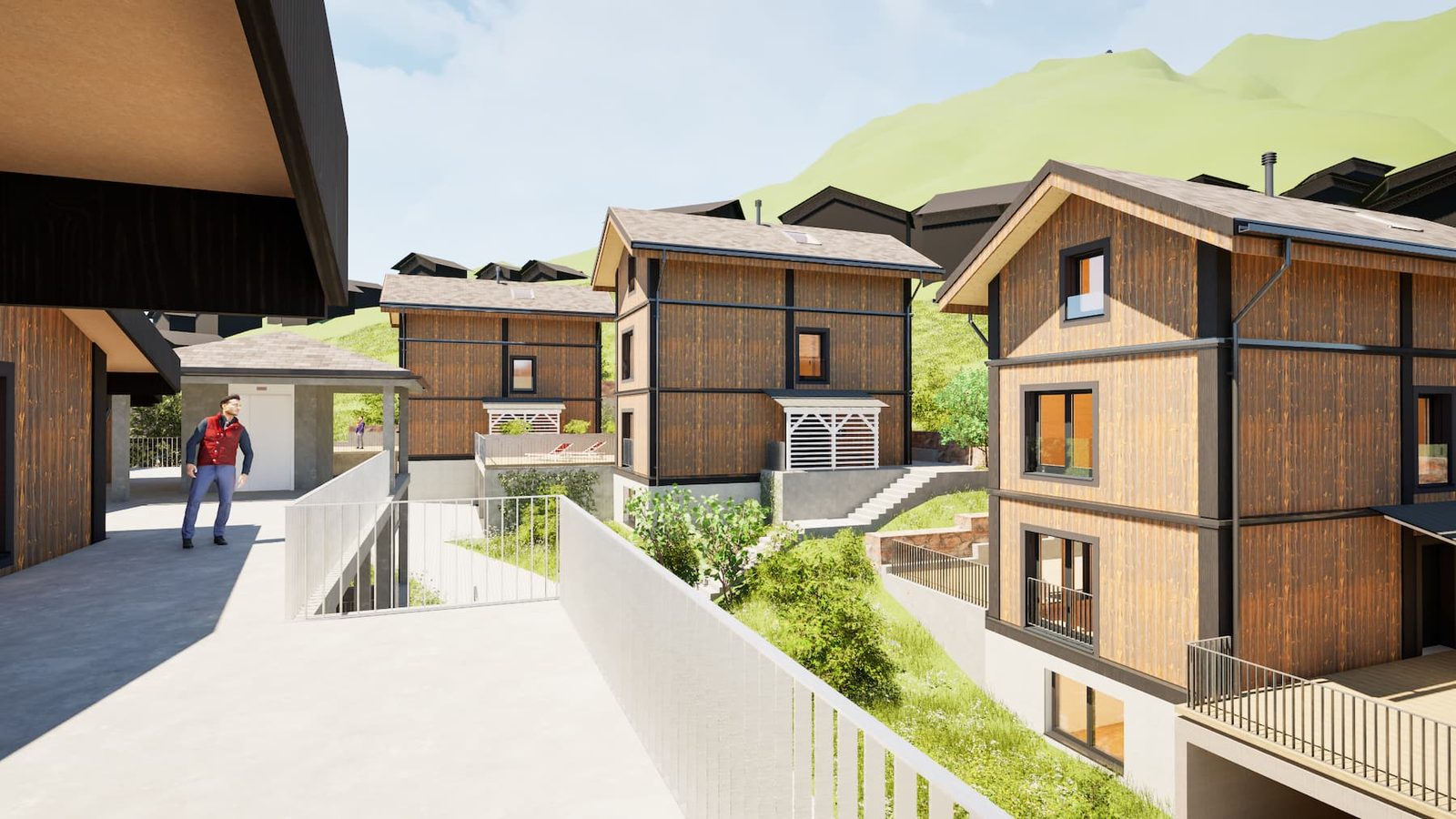 Mondhaus Resort Fiesch: Weg zwischen den Ferienhäusern