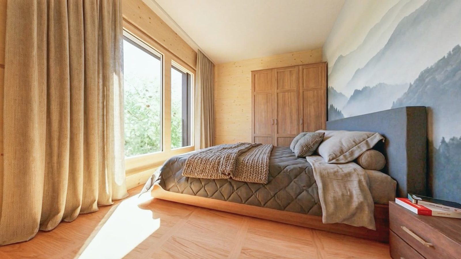 Mondhaus Resort Fiesch: Schlafzimmer mit Bergmotiv